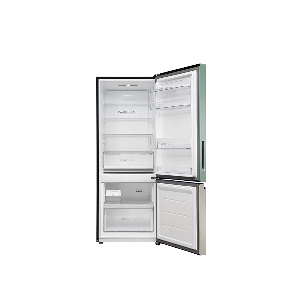 Haier  Vogue Series 325L Sage Green Glass  Finish Bottom Mounted 14 in 1 Convertible Modes Frost Free Refrigerator HRB-3752SGG-P